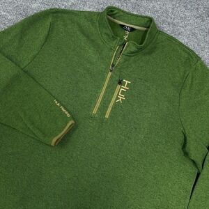 HUK Fishing Jacket Mens Green XXXL Coldfront 1/4 Zip Fleece Pullover Sweater 3XL